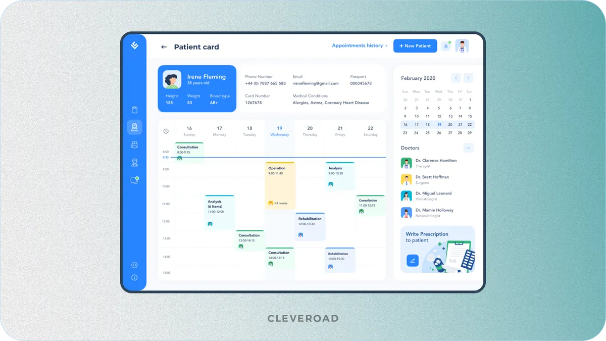 Example of appointment management interface built by Cleveroad