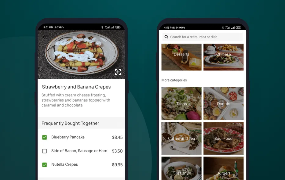 How menu looks like in Uber Eats