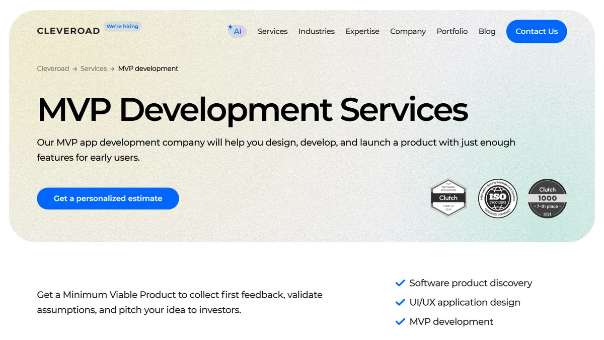 Cleveroad fintech MVP development agency