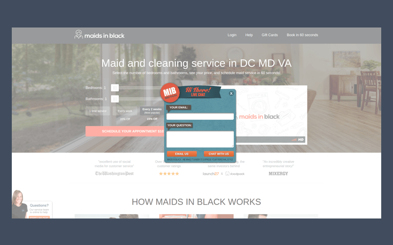 Live chat for business: Maids In Black example