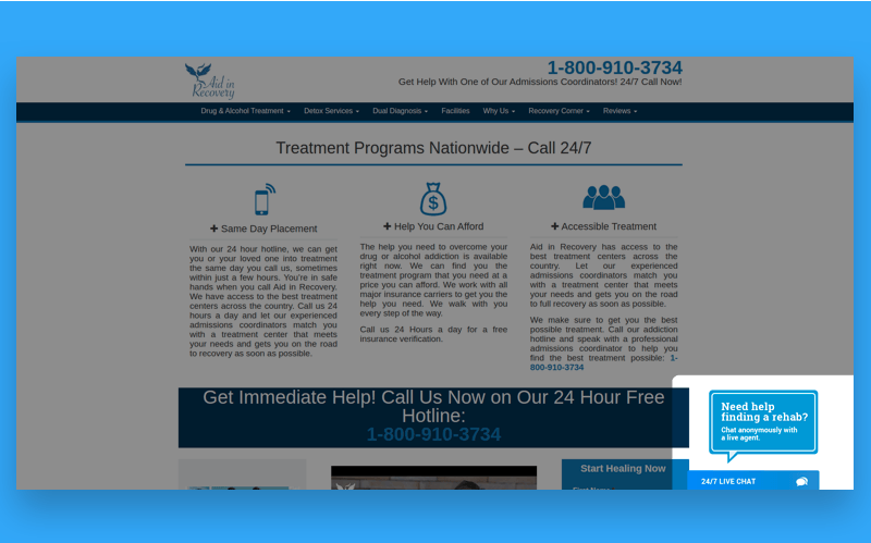Live chat for business: Aid in Recovery example