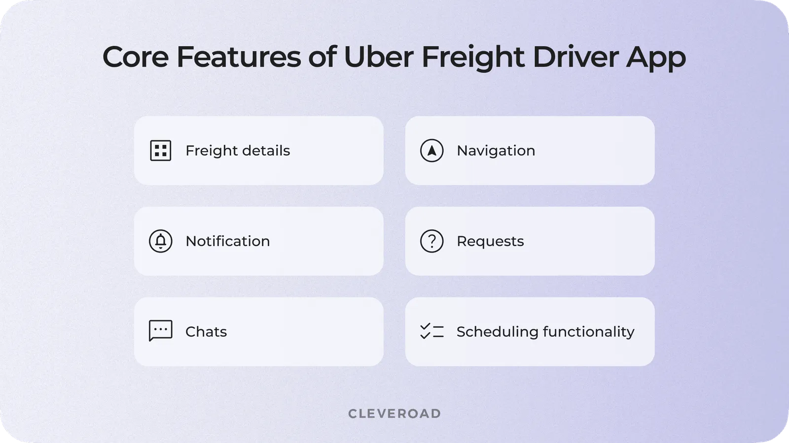 Basic features of Uber for trucking driver app