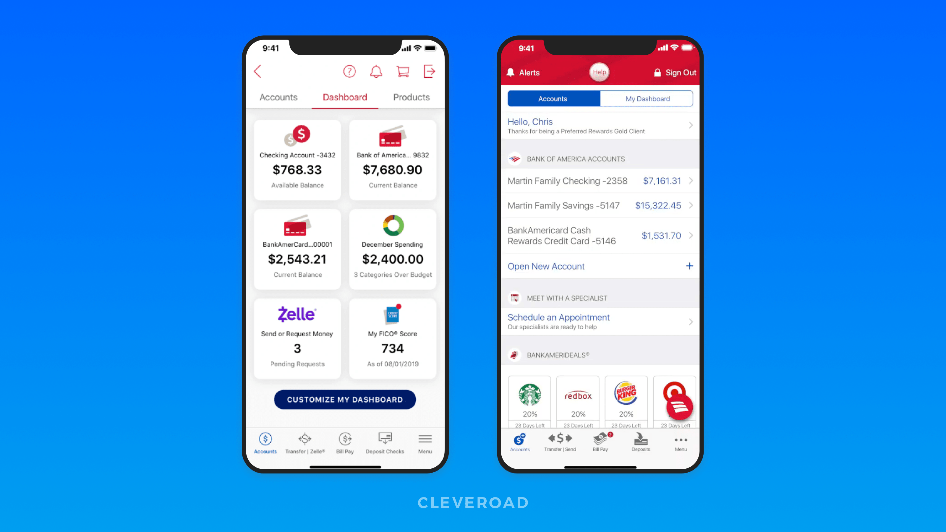 Bank of America mobile app interface.