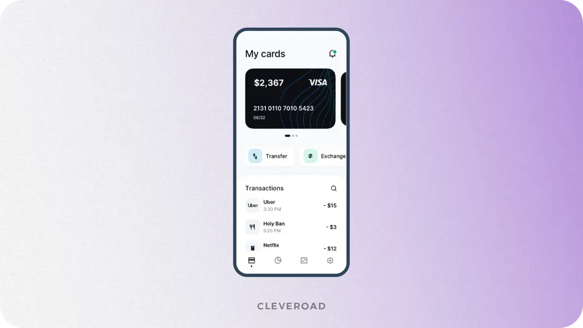 Card and account management feature of a FinTech app