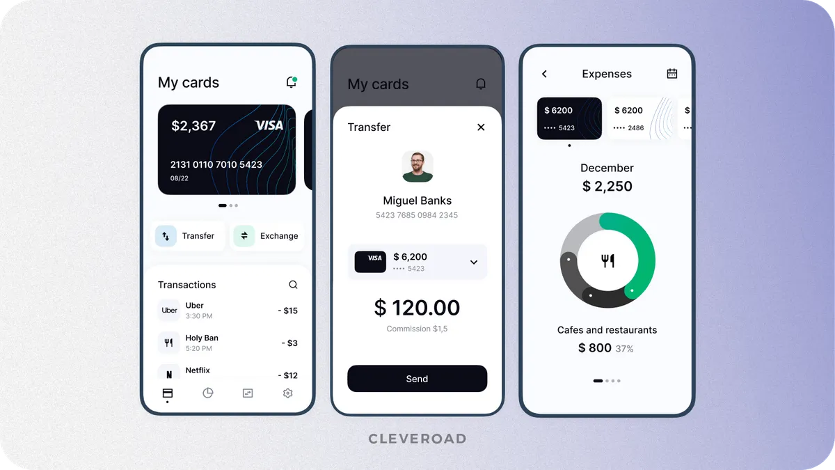 Cleveroad neobank UI and UX design concept