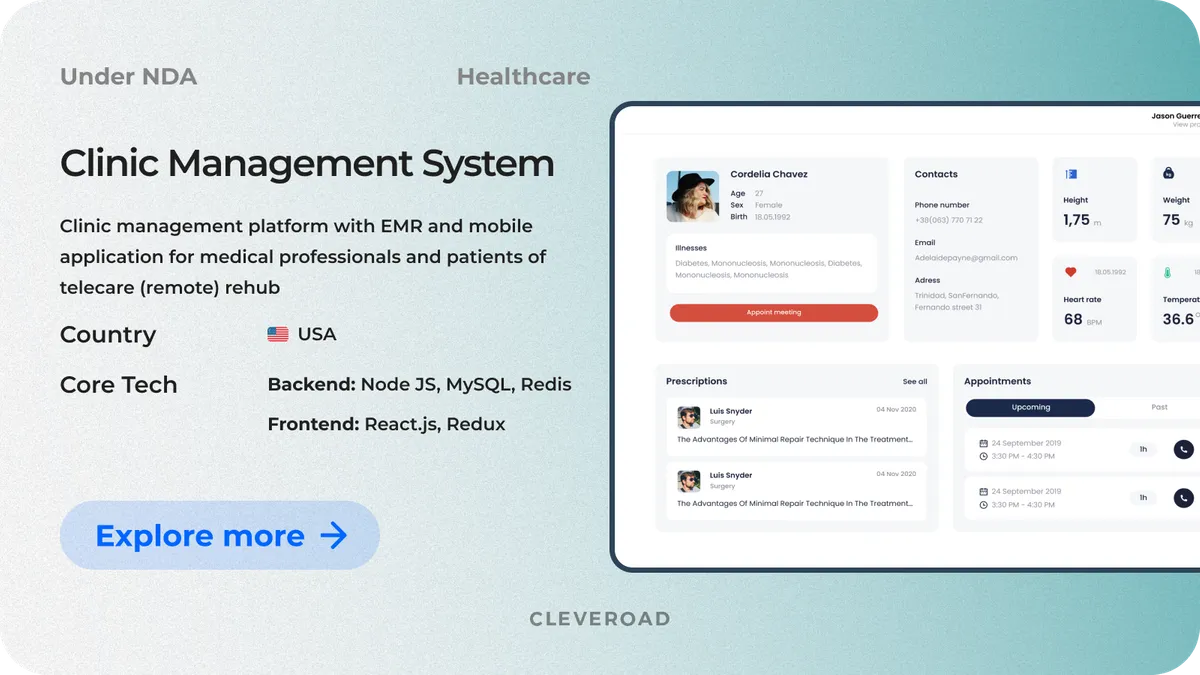 Clinic management software designed by Cleveroad