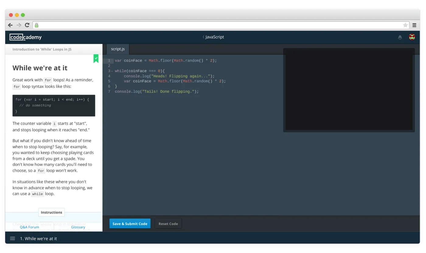 Codeacademy interface