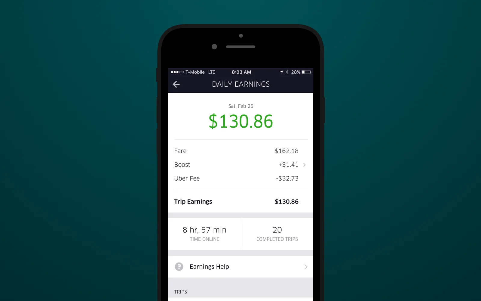 Couriers can see their earnings directly in UberEats app