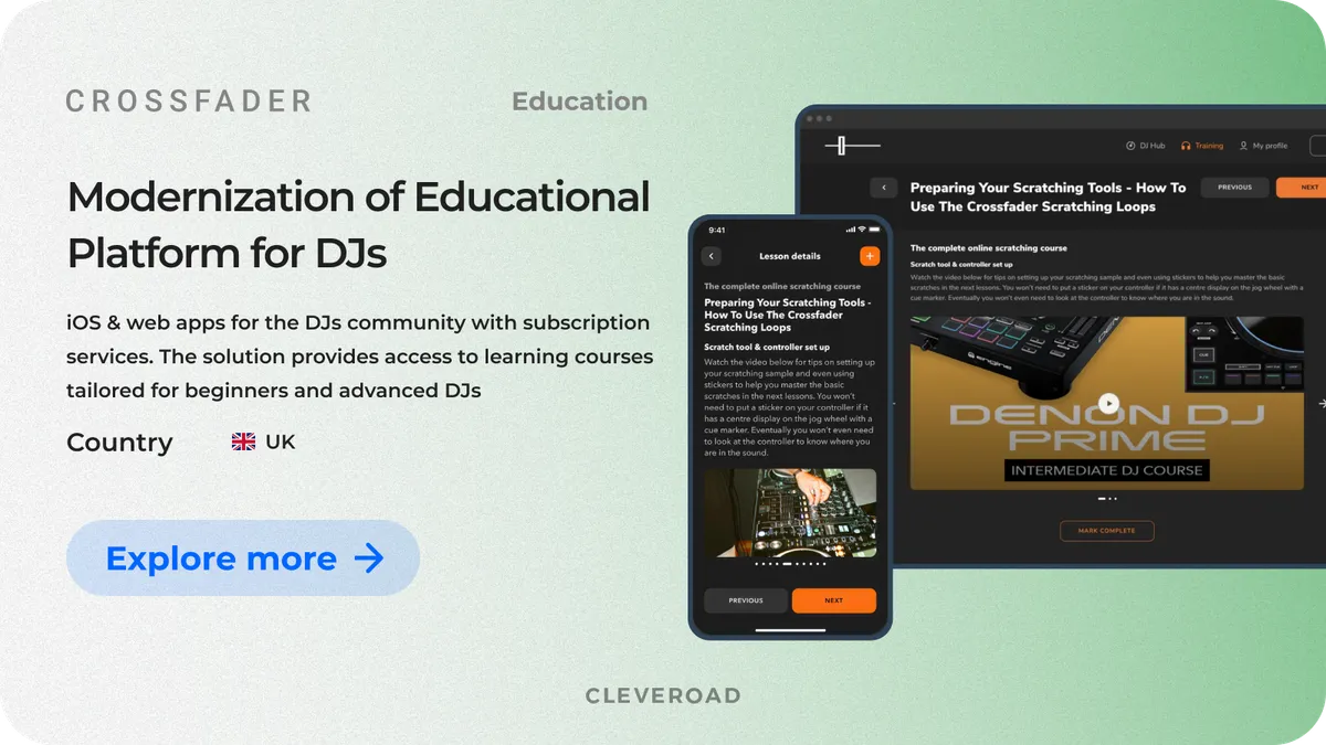 Crossfader educational platform developed by Cleveroad