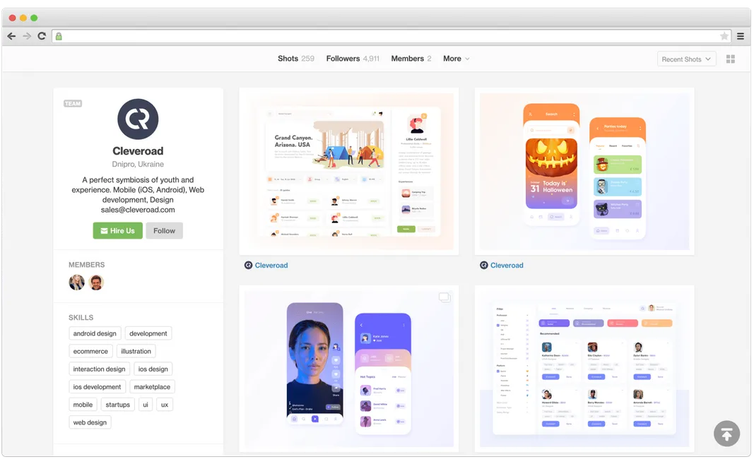 Cleveroad Dribbble profile