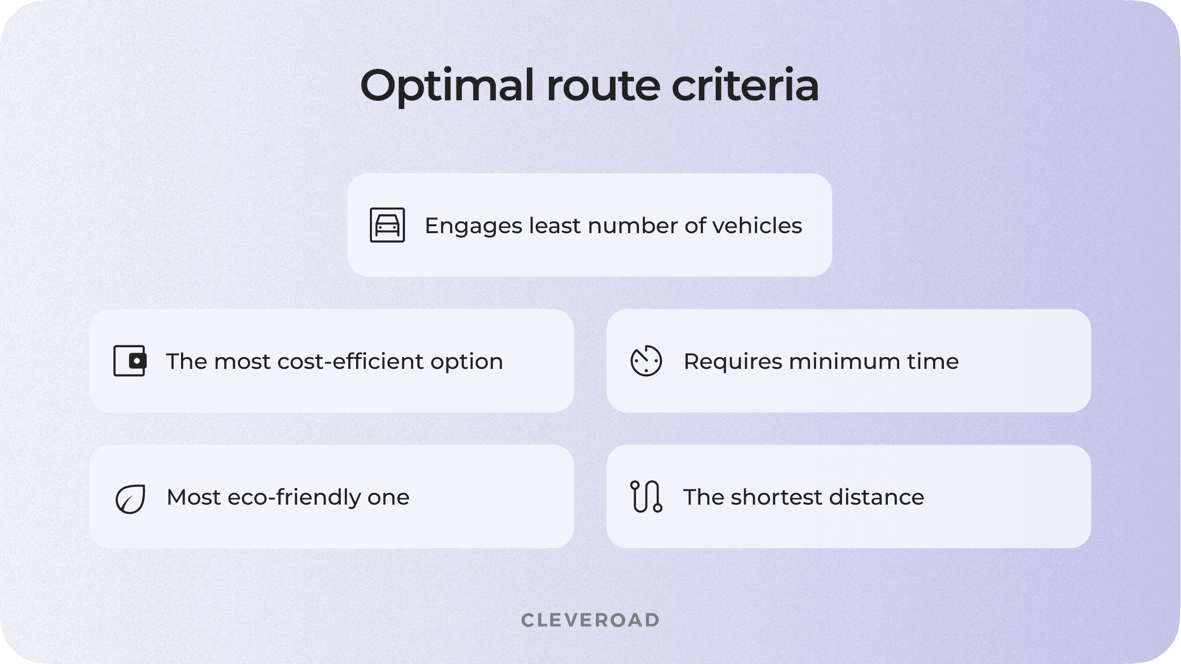 Optimal route criteria