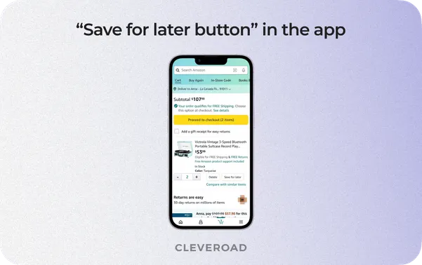 Best ecommerce mobile app design tips: "save for later" button