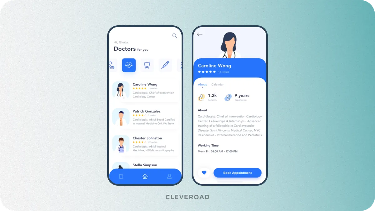 Medical specialists search feature example made by Cleveroad