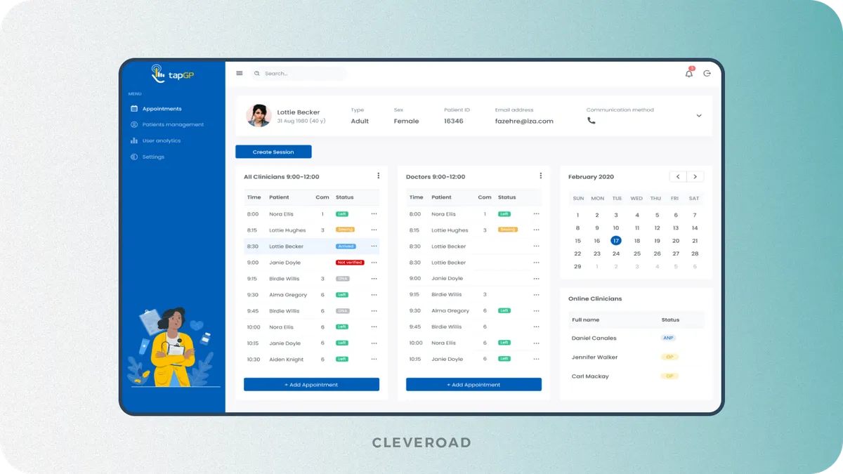 Appointment management feature example developed by Cleveroad