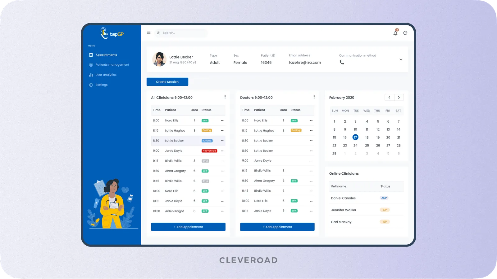 Appointment management screen