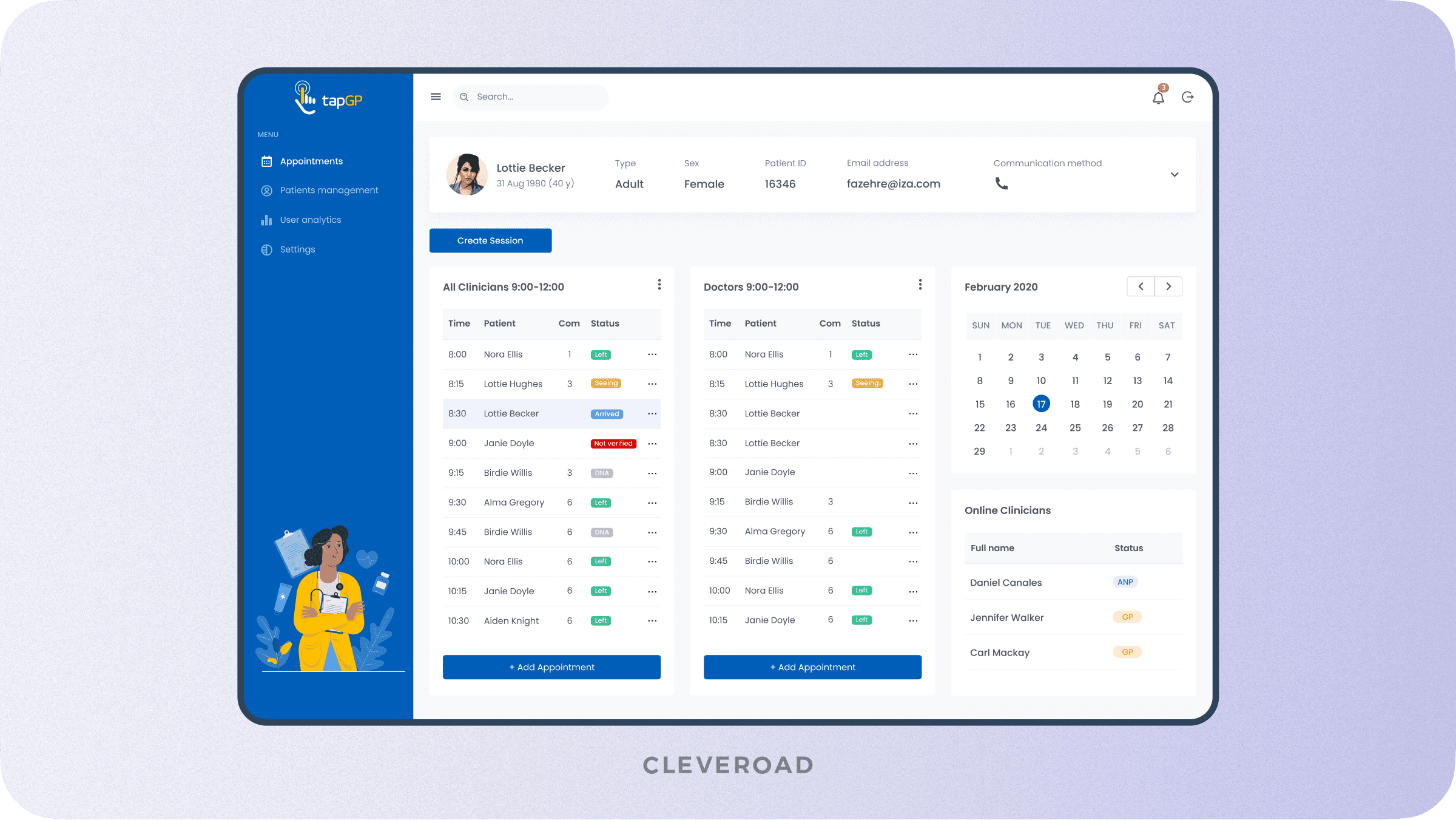 Appointment management screen