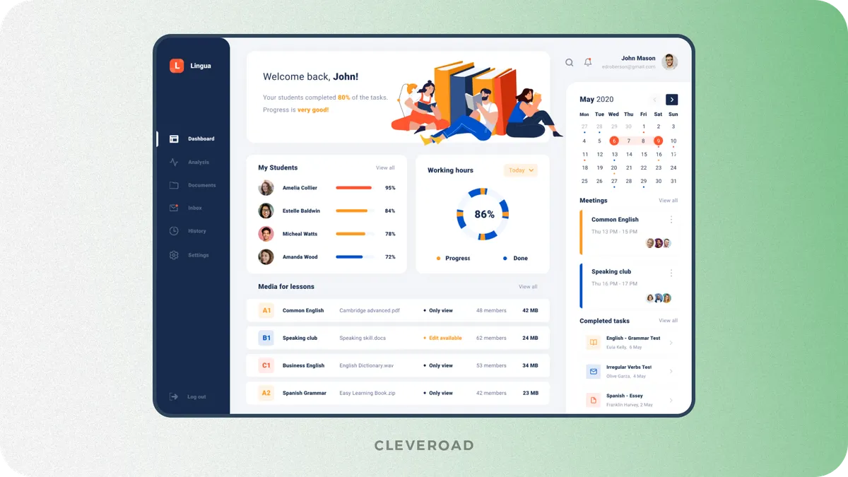 Data dashboard for language tutors
