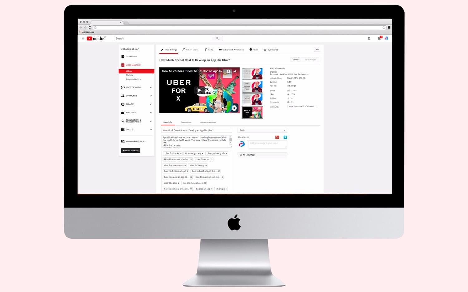 Description editing on YouTube