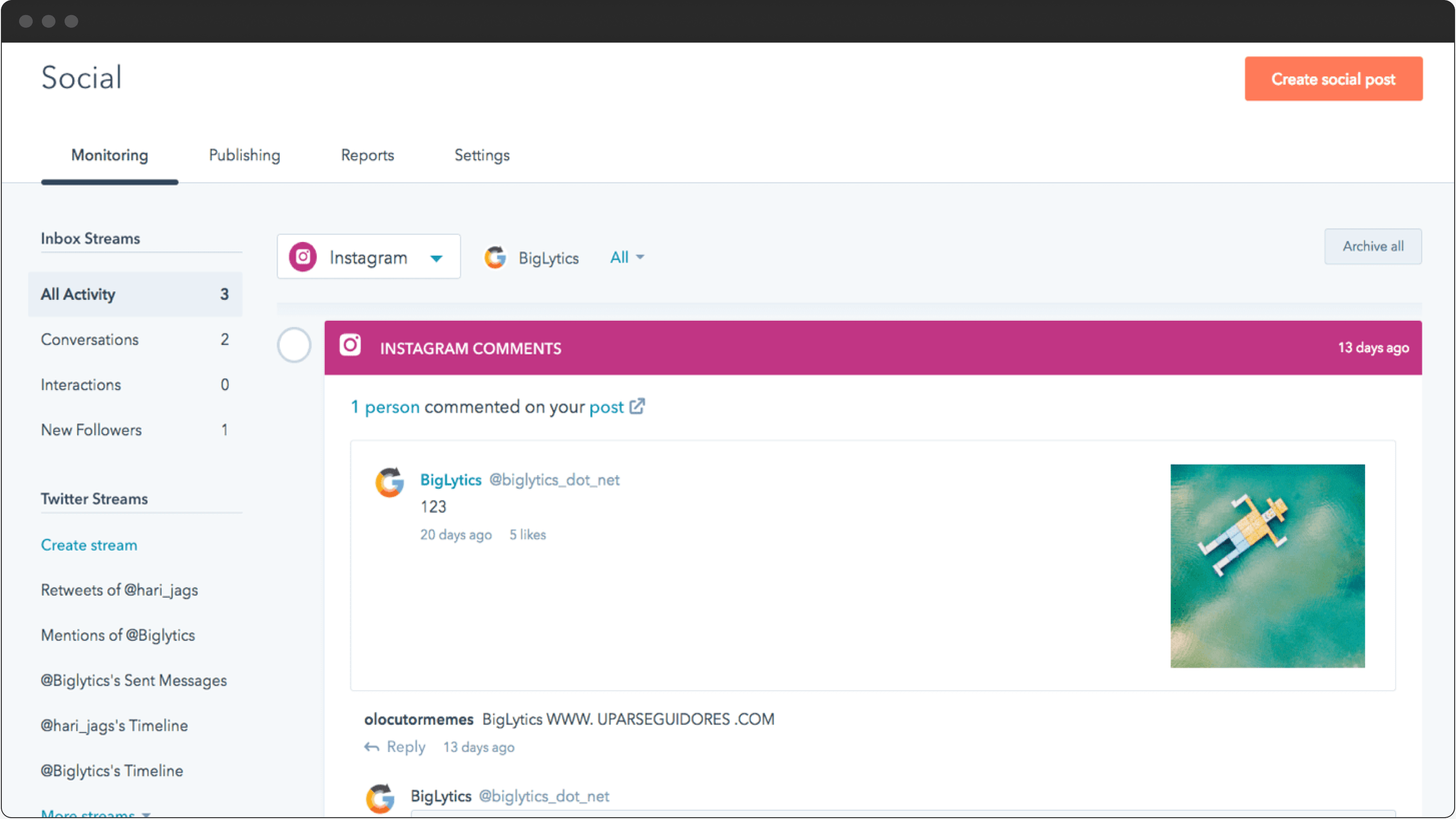 Social media integration CRM feature and it's possible look in a custom CRM