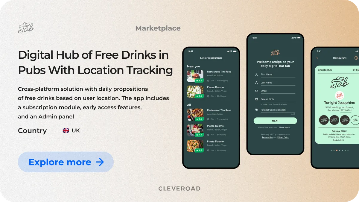 Digital hub of free drinks in pubs