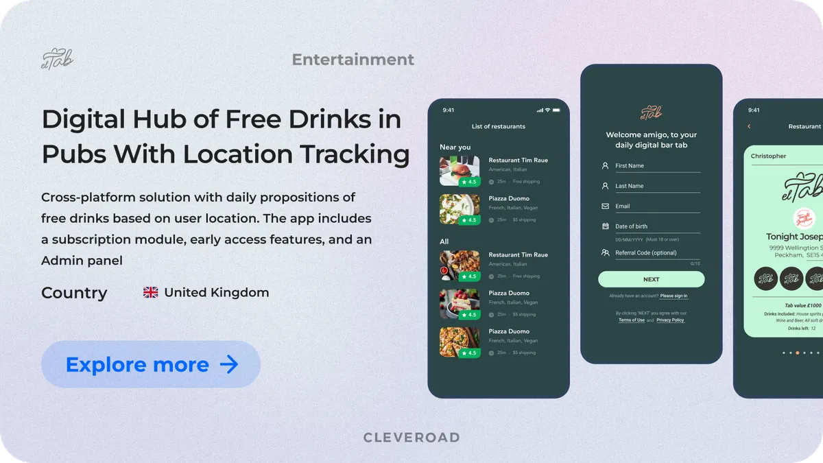 Digital hub of free drinks in pubs by Cleveroad