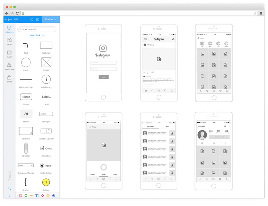 Wireframing using online tool