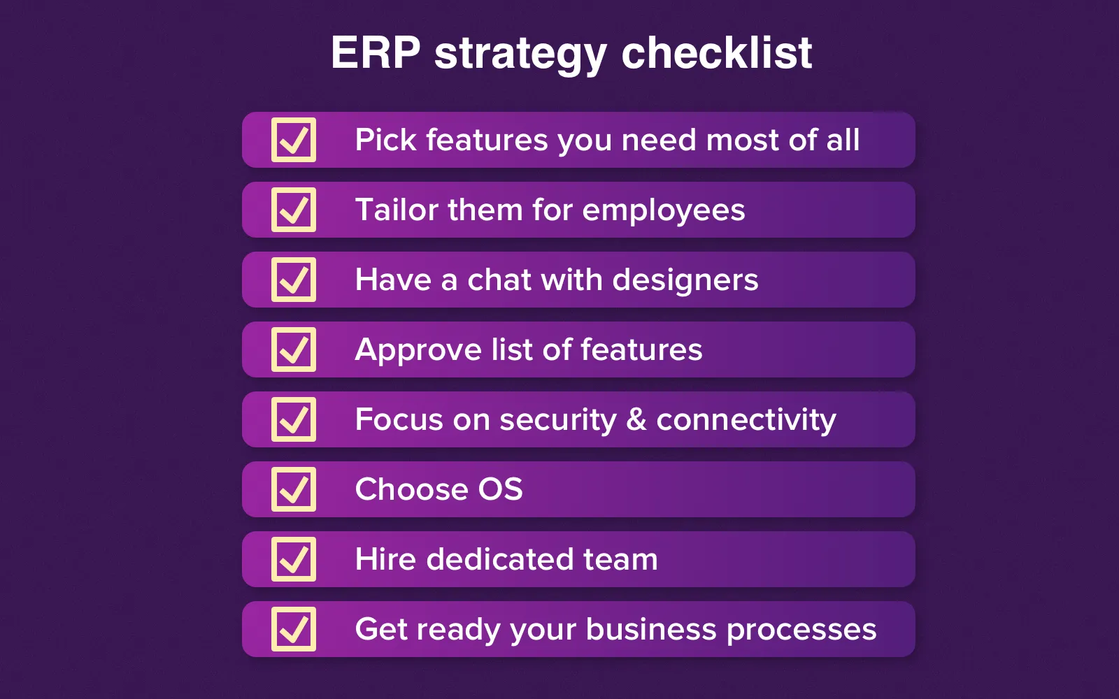 Ensure you've completed this checklist before the start of ERP mobile application development