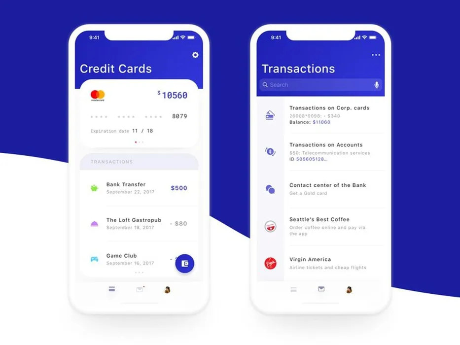Example of a mobile banking app UI/UX design