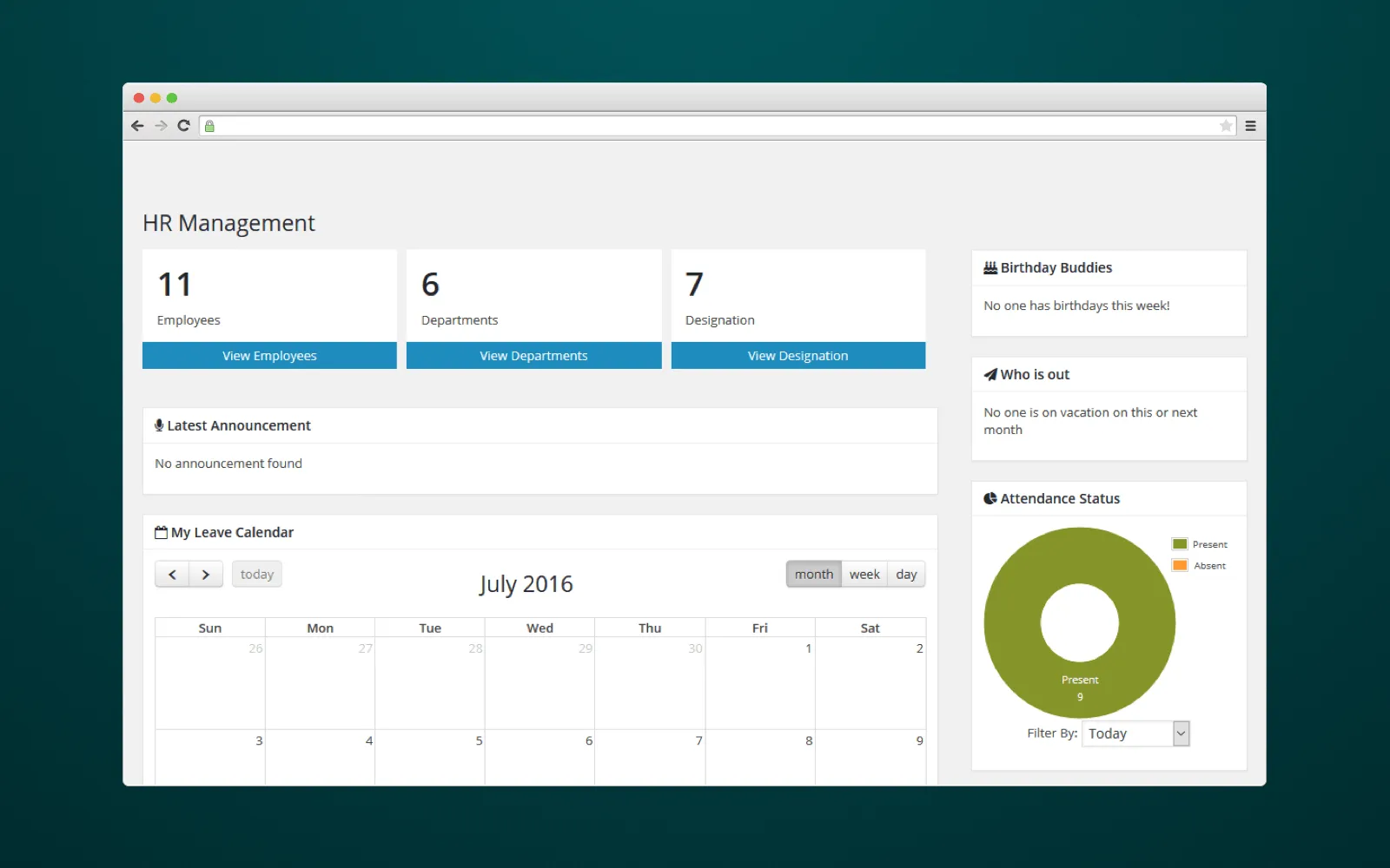 Example of an HR management module in an ERP system