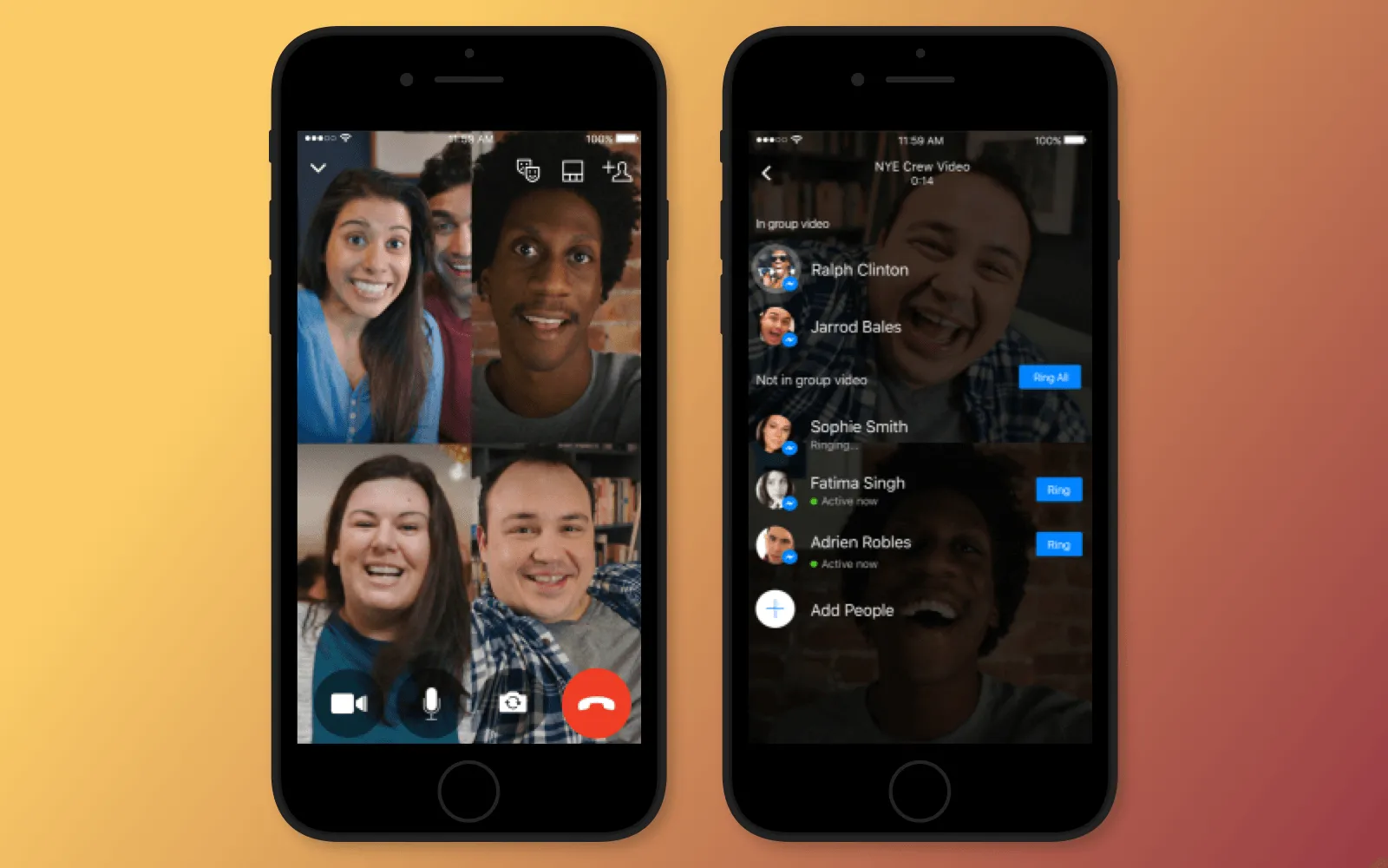 Example of group video calls on Facebook Messenger