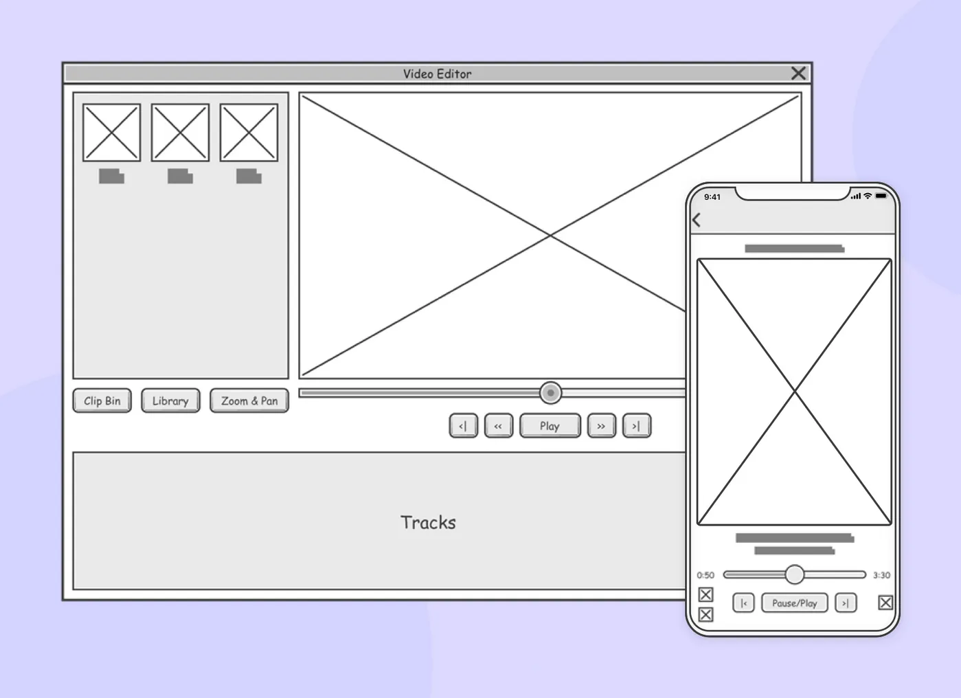 Example of mobile and web wireframes