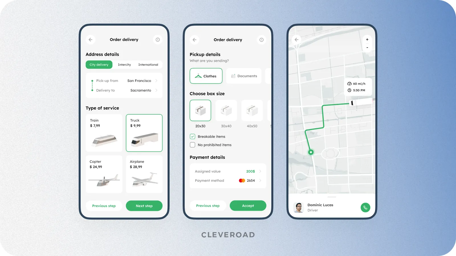 Example of on-demand logistics app by Cleveroad