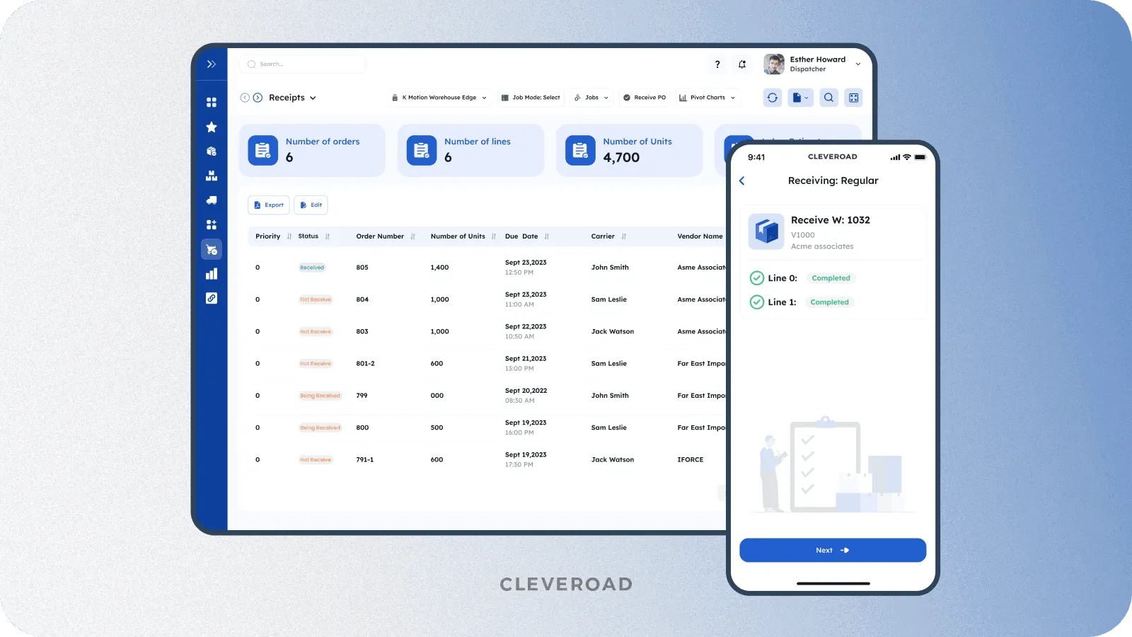 Example of receiving WMS module created by Cleveroad