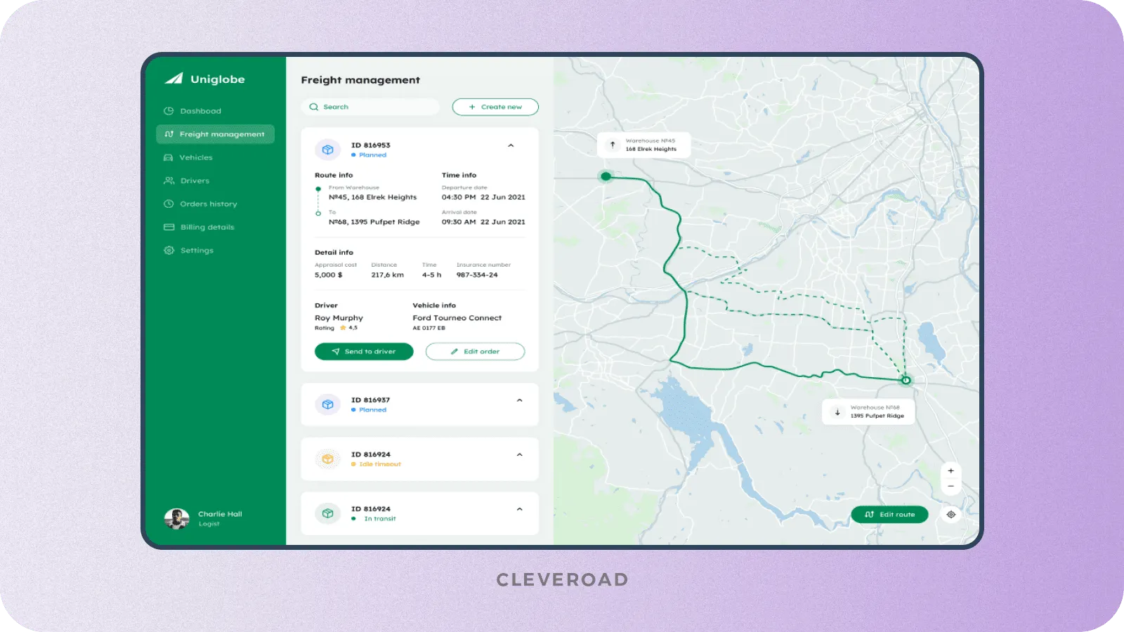 Example of route planning feature built by Cleveroad