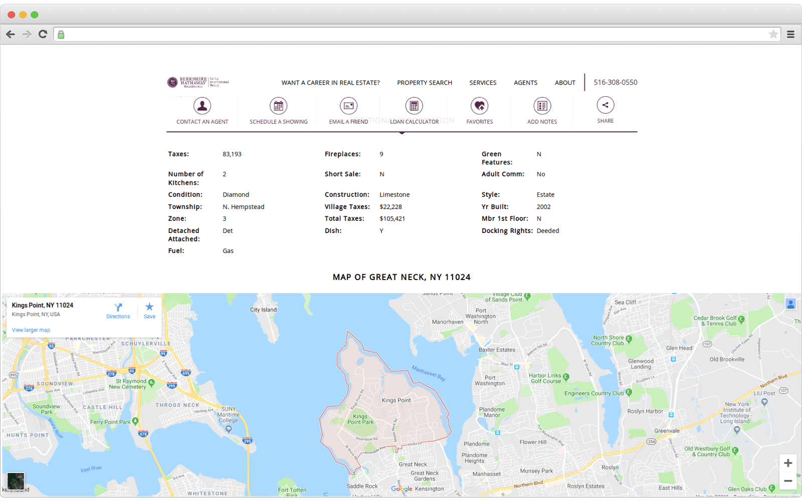 Interface of property placement on a map from one real estate website