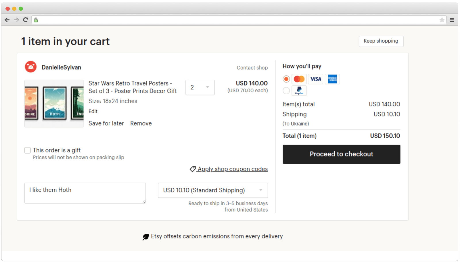 Etsy's shopping cart