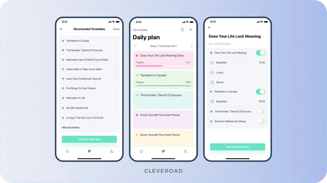 Mental health app interface built by Cleveroad