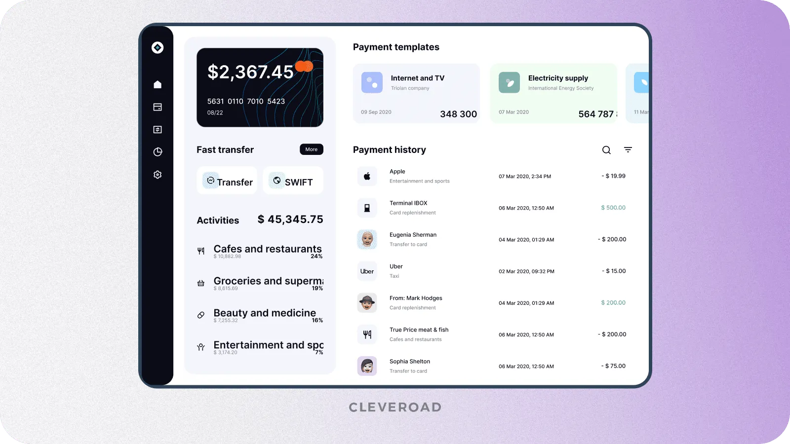 Financial management feature example created by Cleveroad