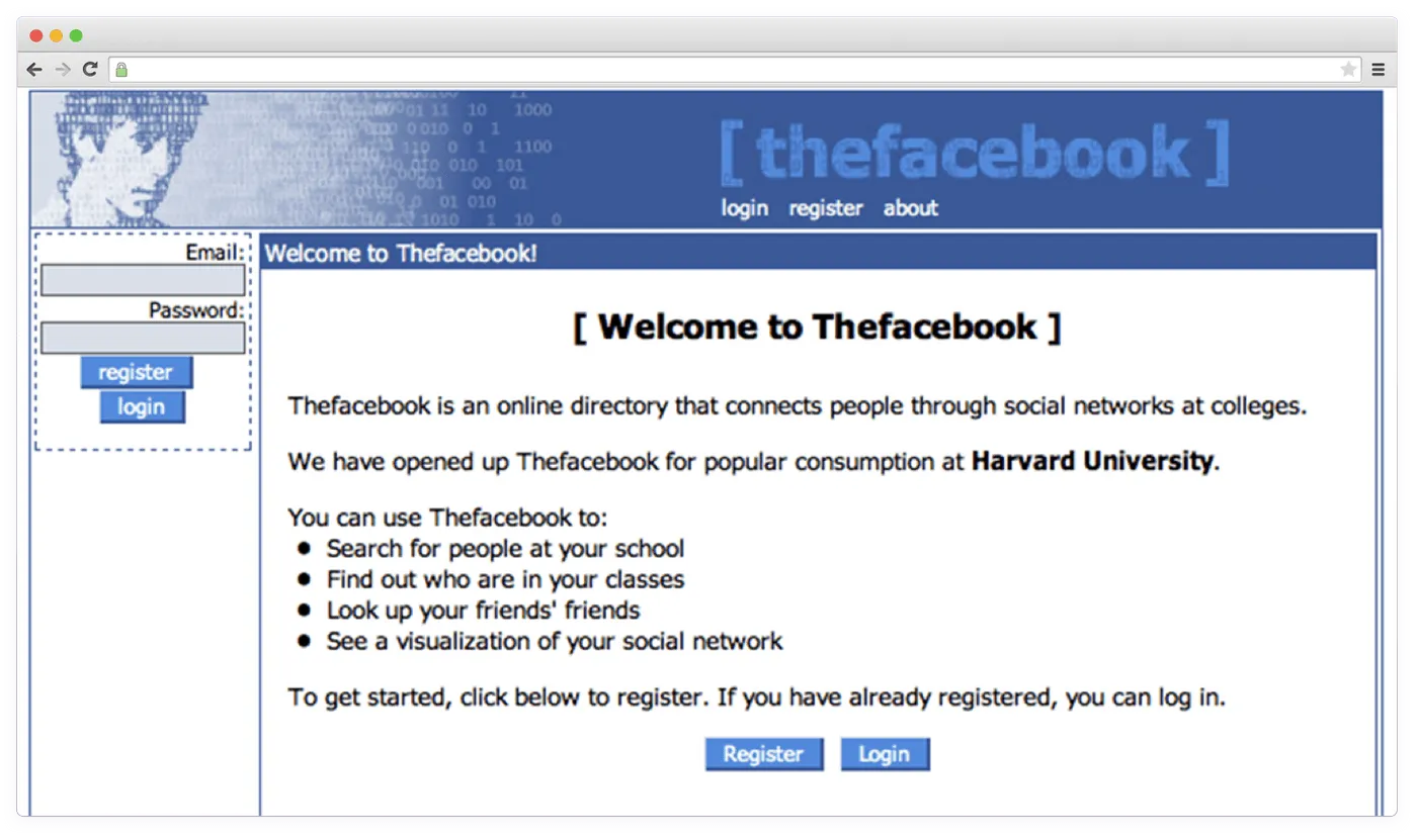First version of Facebook