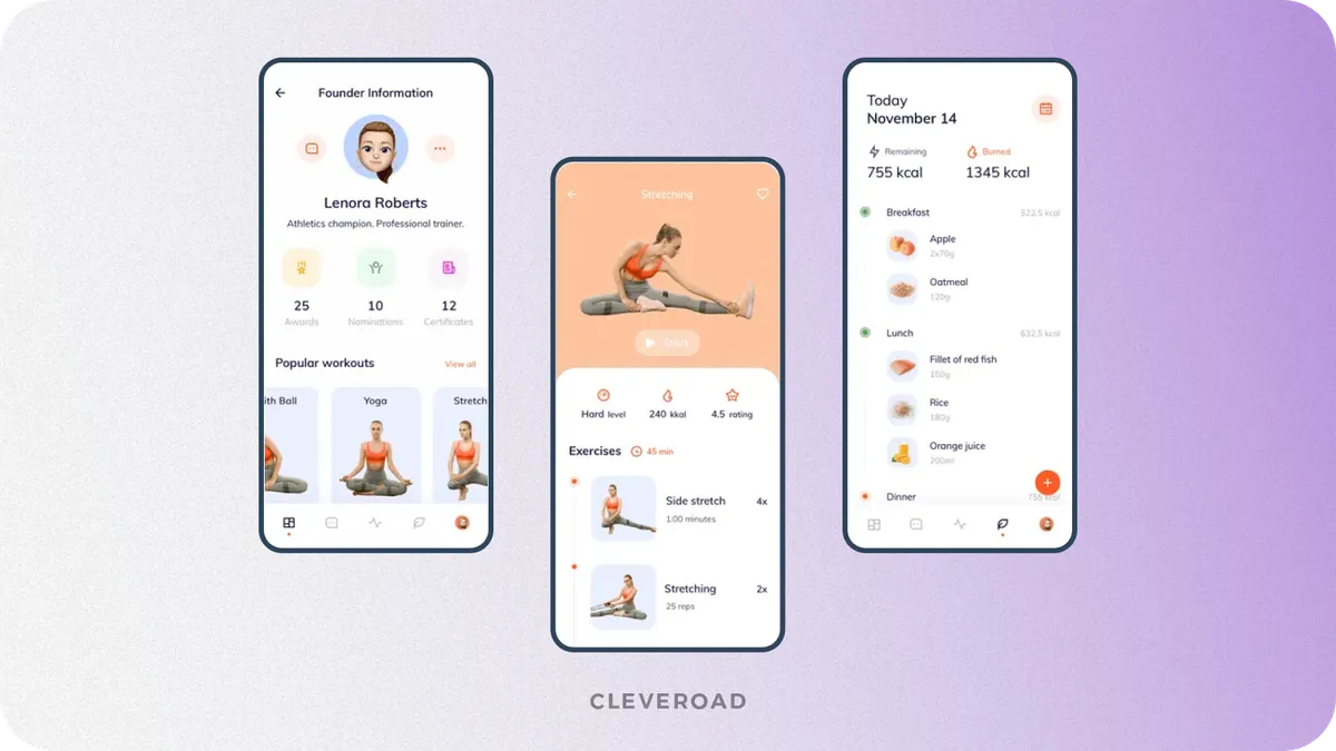 Fitness app design made by Cleveroad