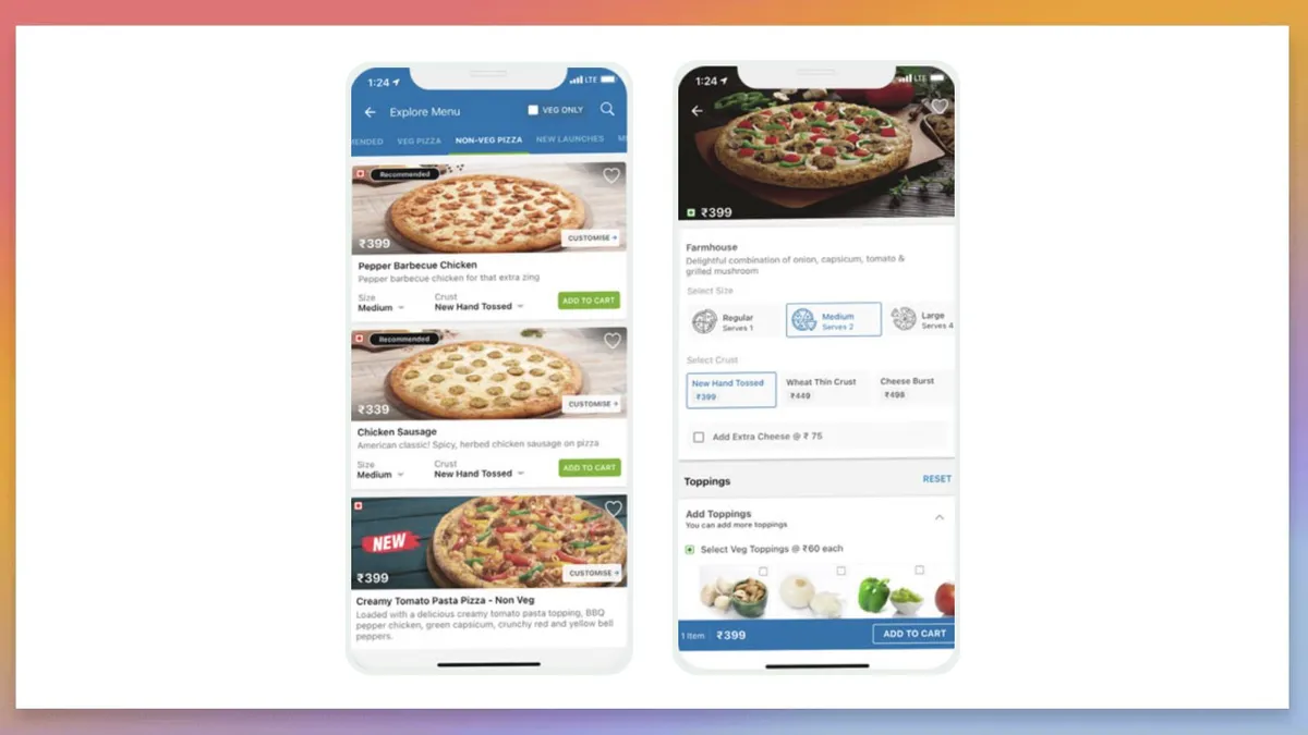 Food applications: Domino's app interface