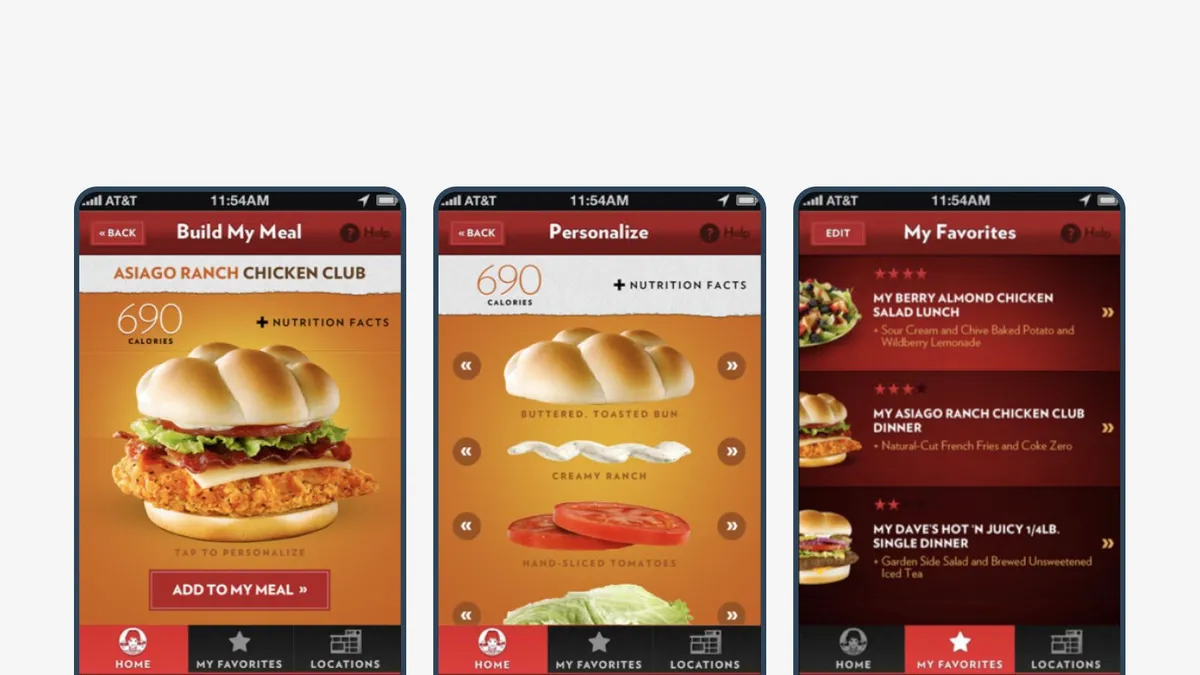 Food applications: Wendy's app interface