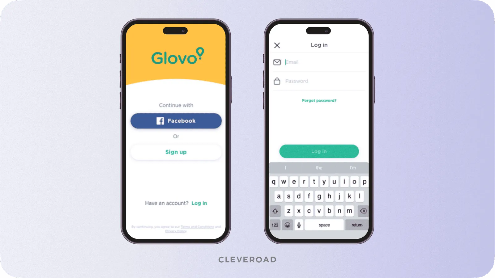 Glovo login screen design