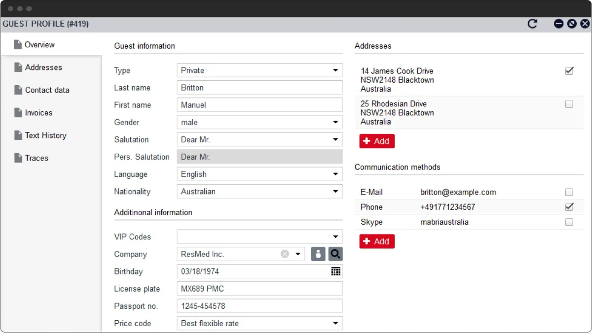 Guest info within the HMS system
