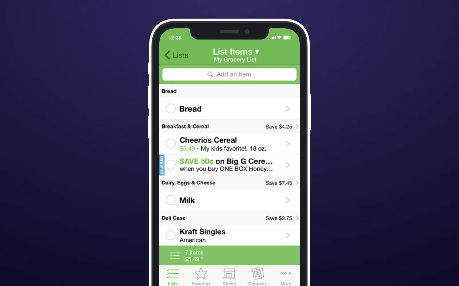 How a grocery list app looks like