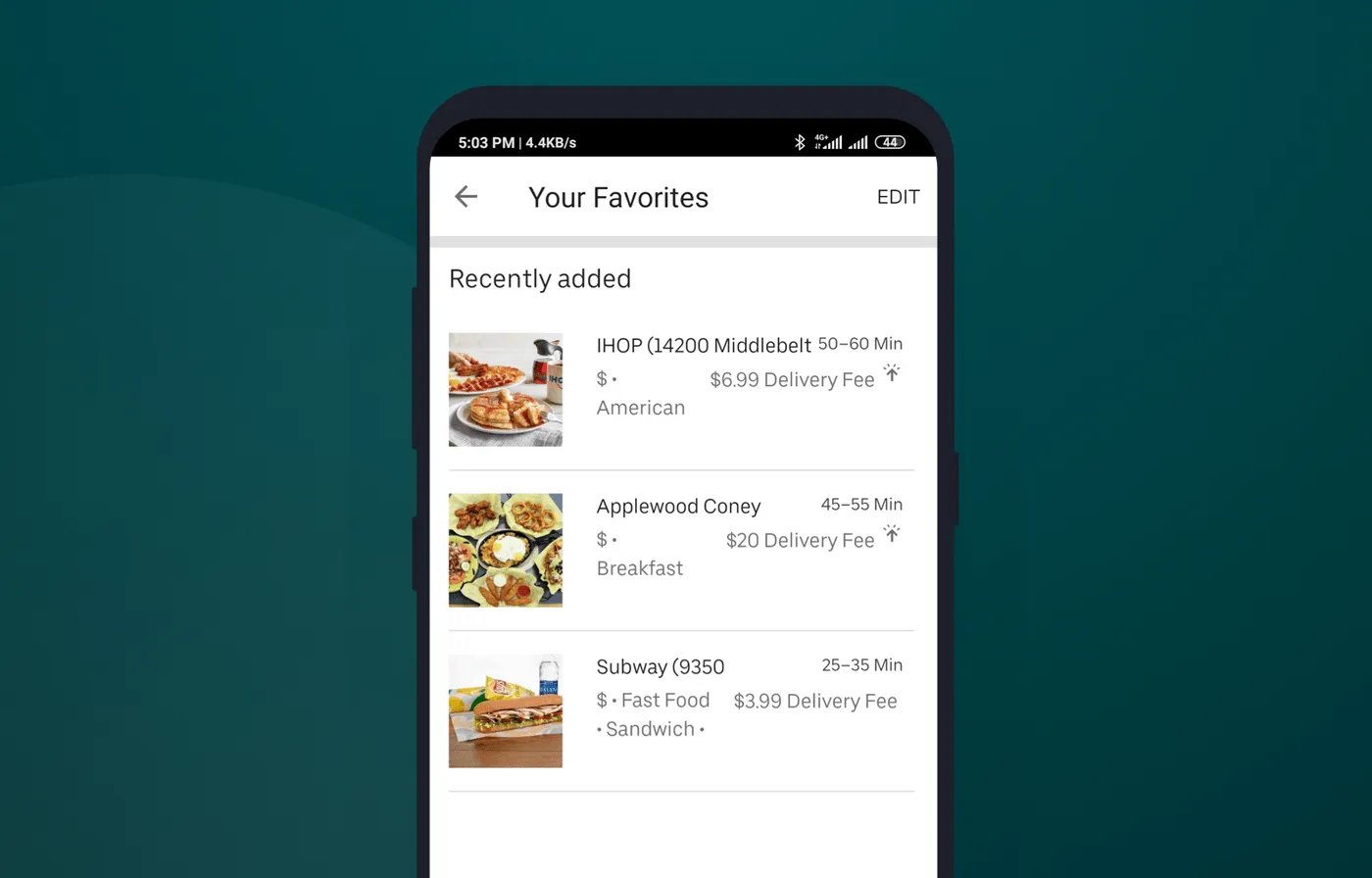 How bookmarks look like in Uber Eats