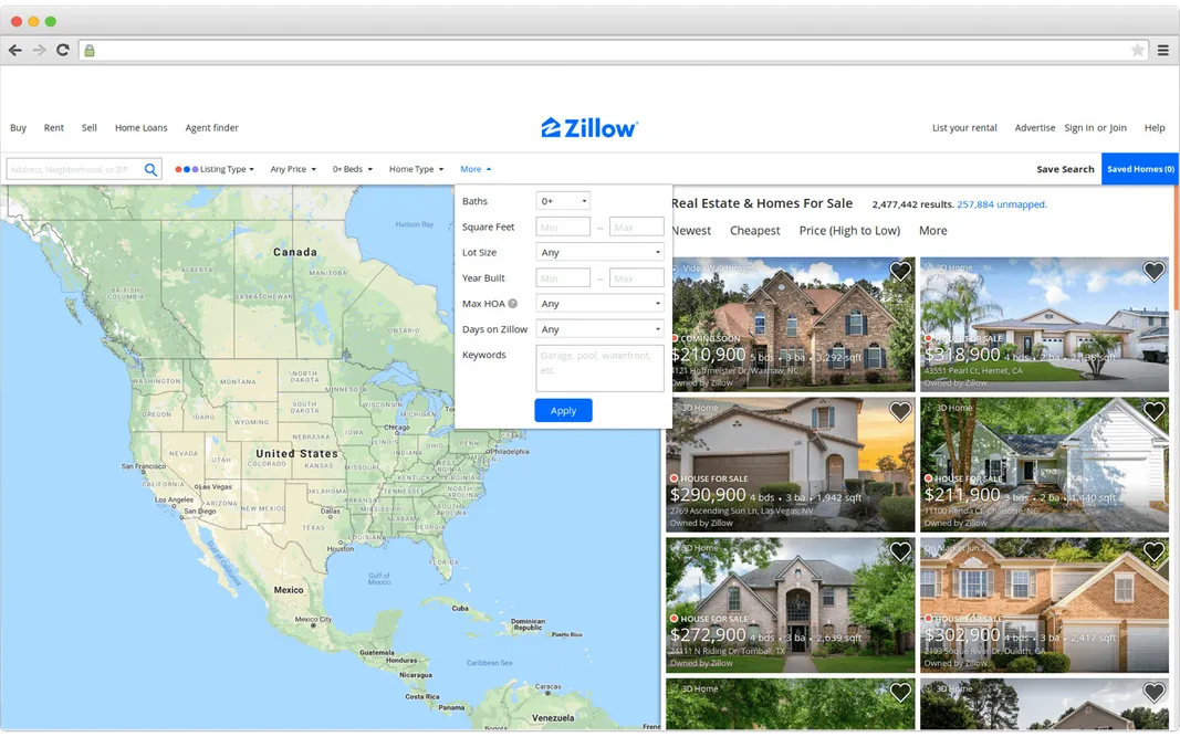 How search by filter may look like on real estate website