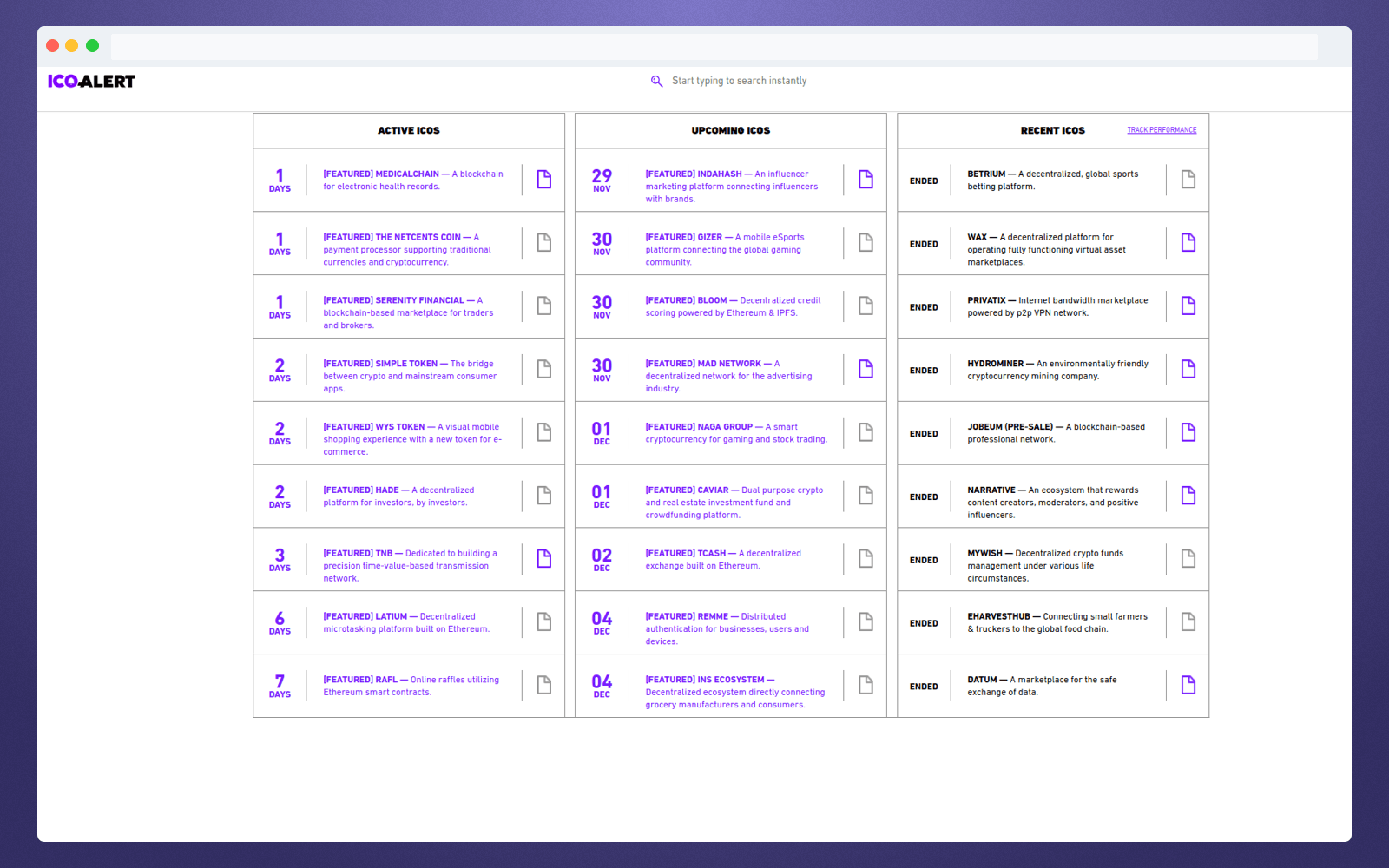 ICO campaigns list