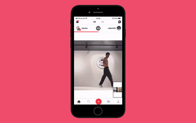 Interactive video battle feature in Ayoo Dance global social network for dancers