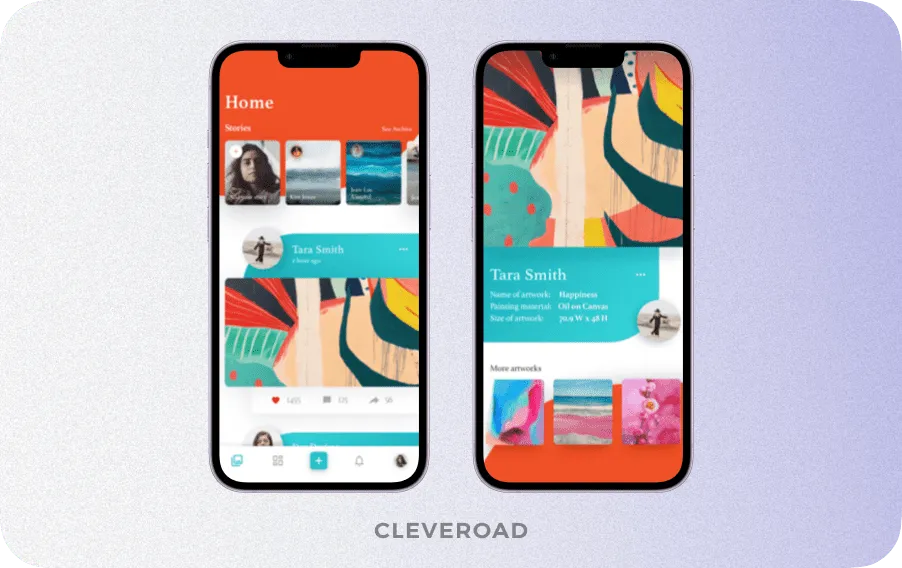 Interface of a social media app by Cleveroad